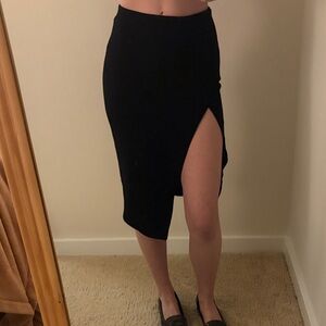 RVN Black Midi Skirt with Side Slit
